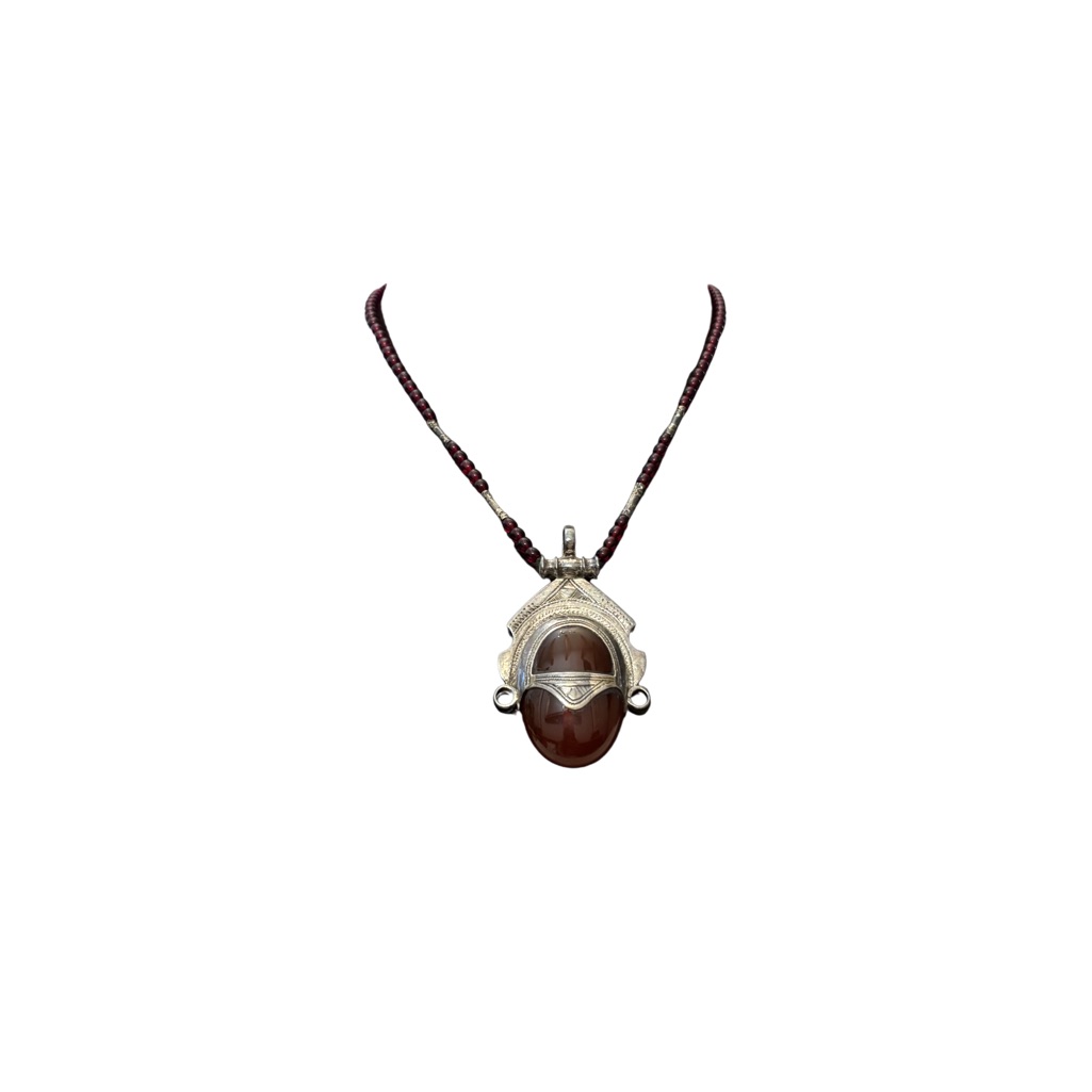 Artisan Silver And Brown Gemstone Necklace